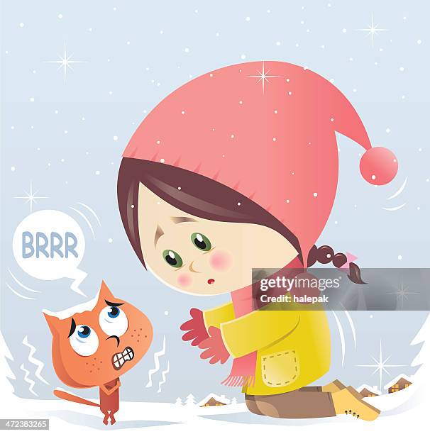 cold, cat and child - curious cat stock illustrations