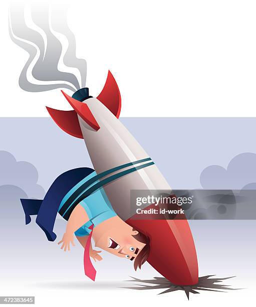 man with rocket crashing - jet pack stock illustrations