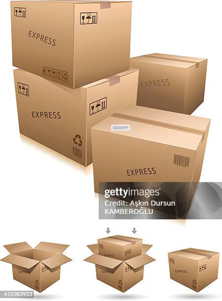 cardboard box packaging - removal men stock illustrations