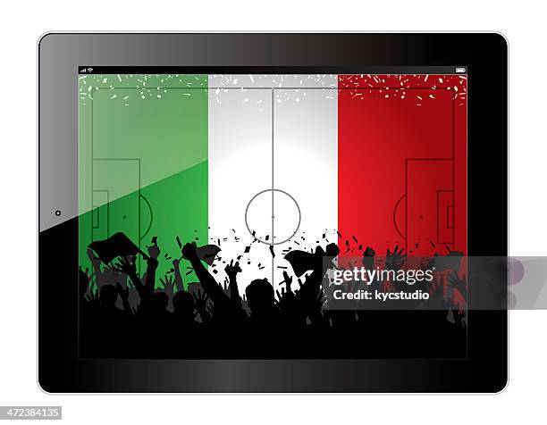 tablet mit fußball-themen mexiko - industrial fan stock-grafiken, -clipart, -cartoons und -symbole