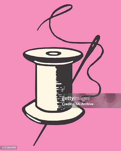 needle and thread - ribbon sewing item stock illustrations