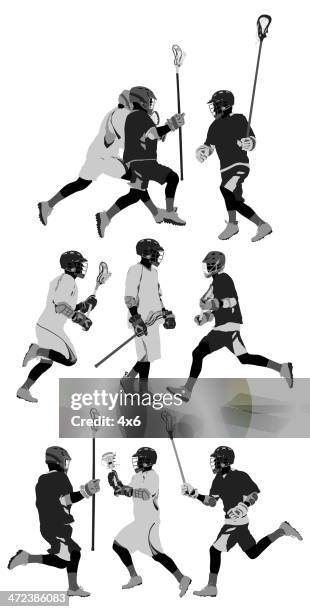 lacrosse players - two runners stock illustrations