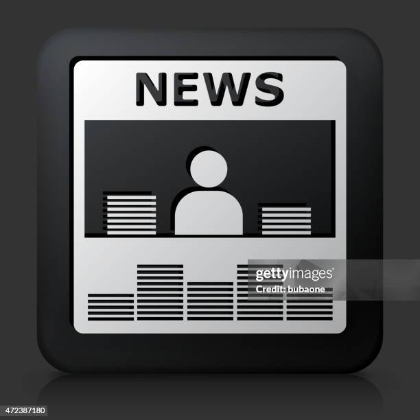 black square button with news stand icon - kontrol magazine presents blue kimbles media watch party stock illustrations