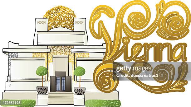 secession building at vienna with lettering - secession building stock illustrations