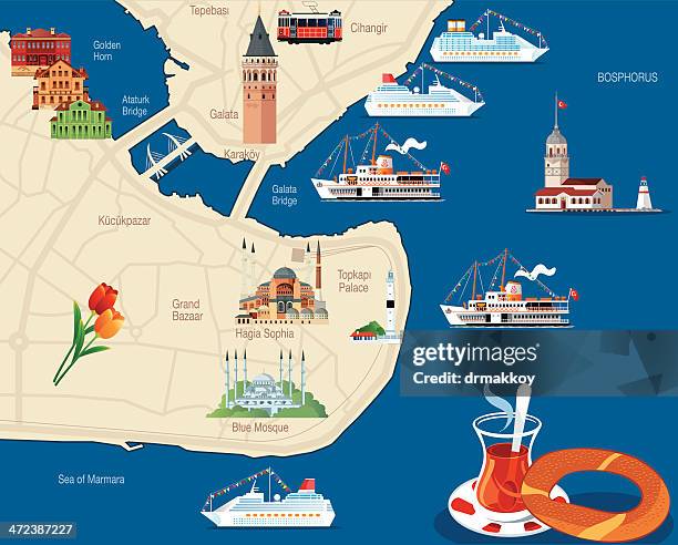 ilustraciones, imágenes clip art, dibujos animados e iconos de stock de dibujo mapa de estambul - golden horn