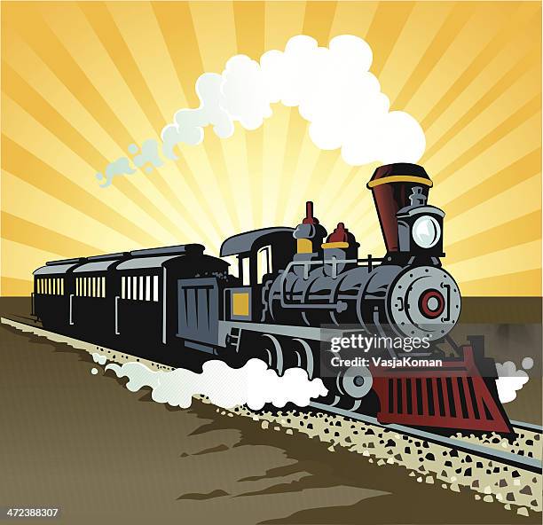 ilustraciones, imágenes clip art, dibujos animados e iconos de stock de old tren de vapor - rail transportation