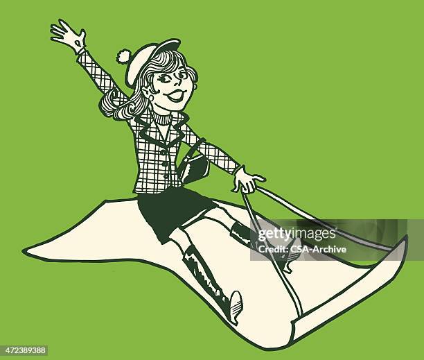 woman on magic carpet - flying carpet stock illustrations