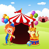 Clown and Tiger in Front of Circus Tent