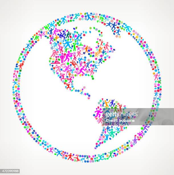 world globe fitness sports and exercise pattern vector backgroun - long jump stock illustrations