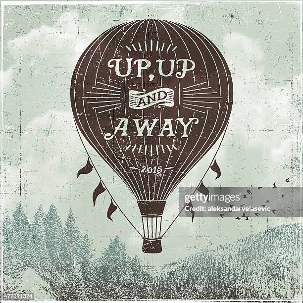 hand drawn hot air balloon sign - treelined stock illustrations