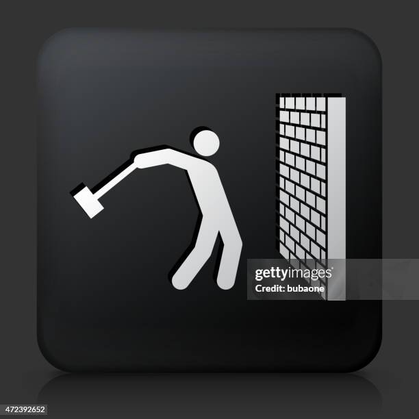 black square button with breaking the wall icon - breaking boundaries stock illustrations