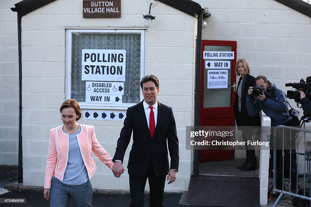 Leader Of The Labour Party, Ed Miliband, Casts His Vote As The UK Goes To The Polls
