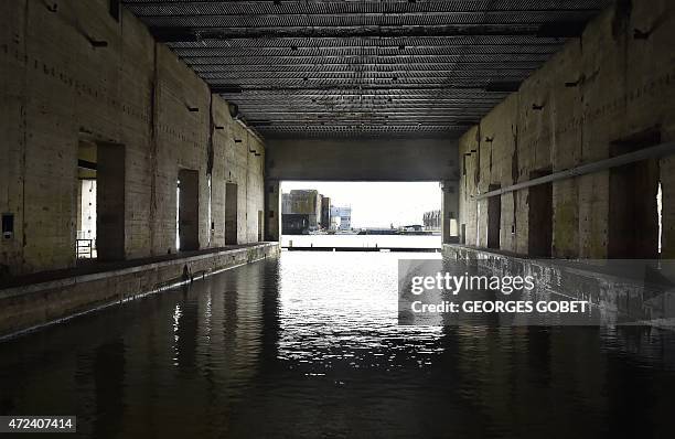 This photo shows an interior view of the former German base for U-boat submarines, on May 5, 2015 in Saint-Nazaire. In August 1944, the Germans...