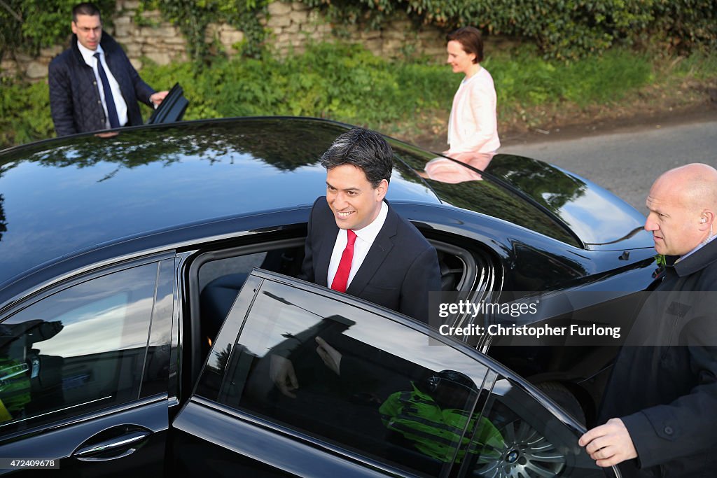 Leader Of The Labour Party, Ed Miliband, Casts His Vote As The UK Goes To The Polls