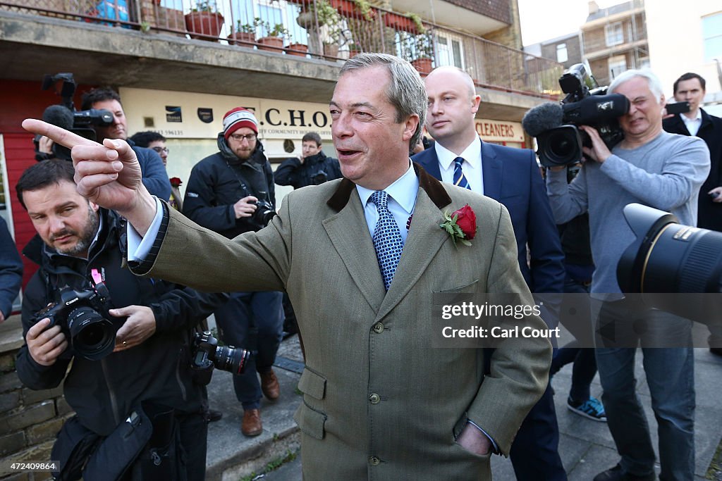 Leader Of UKIP, Nigel Farage, Casts His Vote As The UK Goes To The Polls