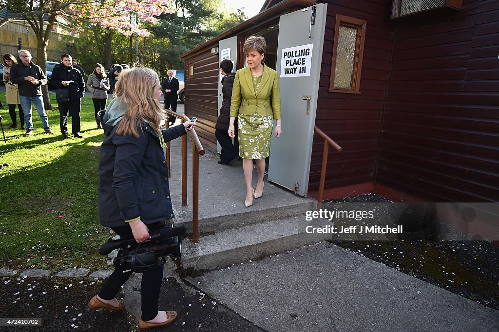 Leader Of The SNP, Nicola Sturgeon, Casts Her Vote As The UK Goes To The Polls