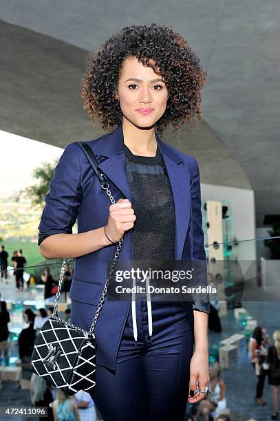 Actress Nathalie Emmanuel backstage at the Louis Vuitton Cruise 2016 Resort Collection shown at a private residence on May 6, 2015 in Palm Springs,...