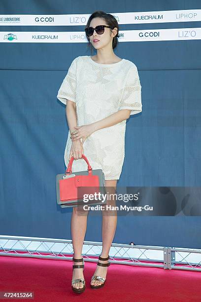 South Korean actress Park Si-Yeon, sun glasses detail, attends the photocall for SPECULUM 2015 S/S New Line Launch at the Lotte Department Store on...