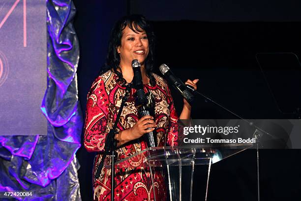 Winner of the Golden Trailer Award for Best Teaser producer Lauri Brown on stage during the 16th annual Golden Trailer Awards held at Saban Theatre...