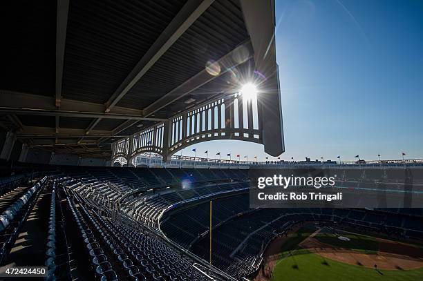 General view of the facade of Yankee Stadium before the game between the New York Yankees and the New York Mets at Yankee Stadium on April 24, 2015...