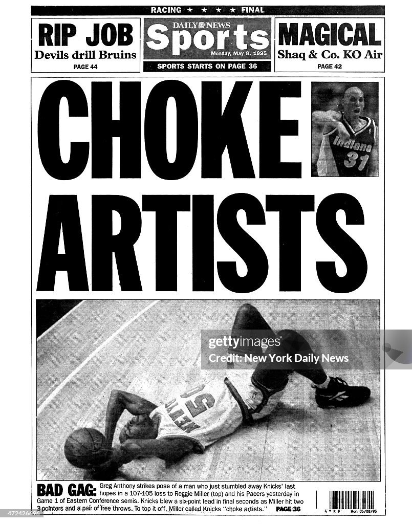 Daily News back page CHOKE ARTIST