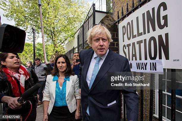 Mayor of London Boris Johnson and his wife Marina Wheeler leave after voting at a polling station in the London Borough of Islington on May 7, 2015...