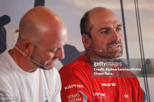 In this handout image provided by the Volvo Ocean Race, Skippers Press Conference following Leg 6; Ian Walker and Xabi Fernandez during the stopover...