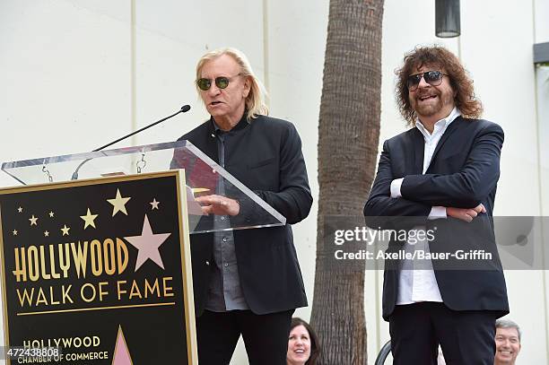 Musicians Joe Walsh and Jeff Lynne attend the ceremony honoring Jeff Lynne with a star on the Hollywood Walk of Fame on April 23, 2015 in Hollywood,...