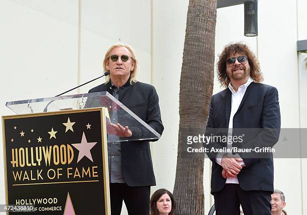 Musicians Joe Walsh and Jeff Lynne attend the ceremony honoring Jeff Lynne with a star on the Hollywood Walk of Fame on April 23, 2015 in Hollywood,...