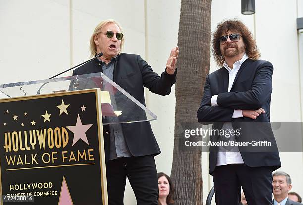 Musicians Joe Walsh and Jeff Lynne attend the ceremony honoring Jeff Lynne with a star on the Hollywood Walk of Fame on April 23, 2015 in Hollywood,...