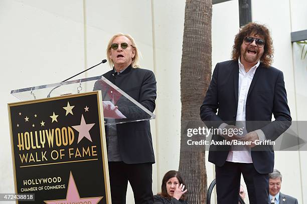 Musicians Joe Walsh and Jeff Lynne attend the ceremony honoring Jeff Lynne with a star on the Hollywood Walk of Fame on April 23, 2015 in Hollywood,...