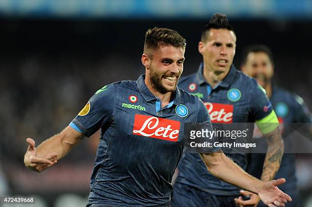 David Lopez of Napoli celebrates after scoring the goal 1-0 during the UEFA Europa League Semi Final between SSC Napoli and FC Dnipro Dnipropetrovsk...