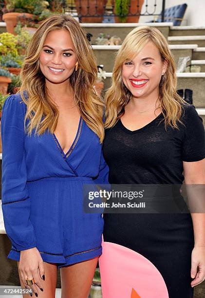 Model Chrissy Teigen and Hillary Kerr attend RAYE shoe launch event hosted by Chrissy Teigen and Hillary Kerr held At Ysabel on May 7, 2015 in West...