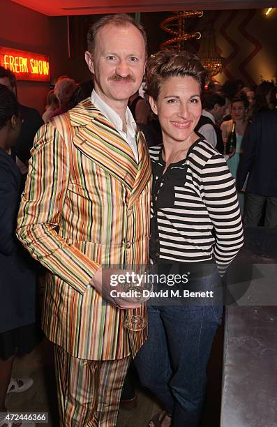 Mark Gatiss and Tamsin Greig celebrate following the live broadcast of The Donmar Warehouse's production of "The Vote" at the Ham Yard Hotel,...