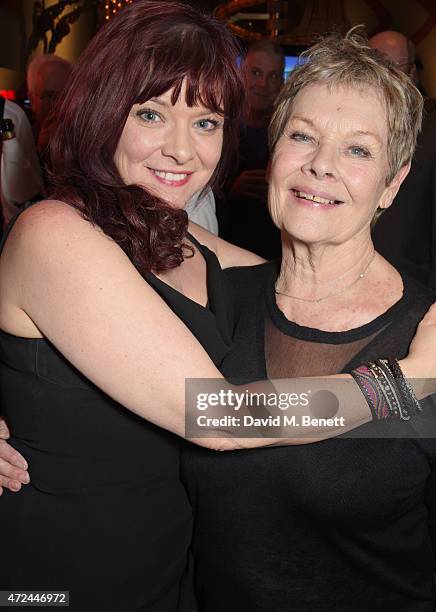 Finty Williams and Dame Judi Dench celebrate following the live broadcast of The Donmar Warehouse's production of "The Vote" at the Ham Yard Hotel,...