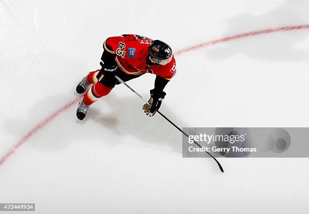 Sam Bennett of the Calgary Flames skates against the Vancouver Canucks at Scotiabank Saddledome for Game Four of the Western Quarterfinals during the...