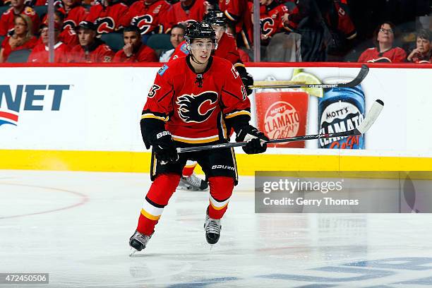 Johnny Gaudreau of the Calgary Flames skates against the Vancouver Canucks at Scotiabank Saddledome for Game Six of the Western Quarterfinals during...