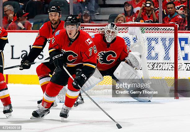 Michael Ferland of the Calgary Flames skates against the Vancouver Canucks at Scotiabank Saddledome for Game Six of the Western Quarterfinals during...