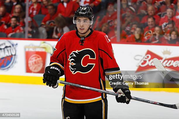 Johnny Gaudreau of the Calgary Flames skates against the Vancouver Canucks at Scotiabank Saddledome for Game Six of the Western Quarterfinals during...