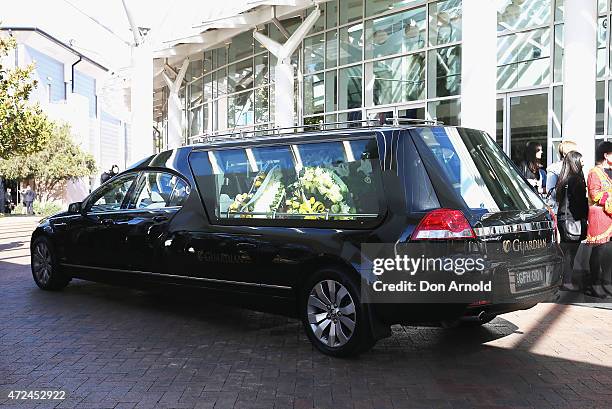 The hearse carrying the coffin for executed Bali nine member Andrew Chan arrives at Hillsong Church, Baulkham Hills on May 8, 2015 in Sydney,...