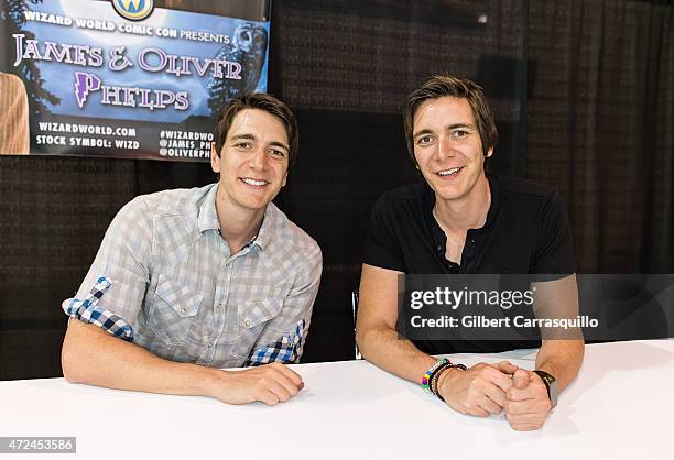 Actors Oliver Phelps and James Phelps attend day 1 of Wizard World Comic Con at Pennsylvania Convention Center on May 7, 2015 in Philadelphia,...