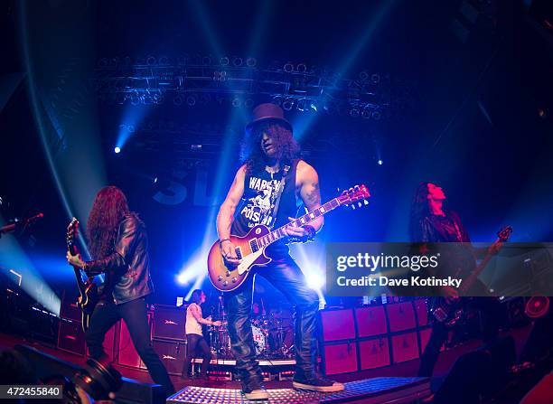 Slash performs for the "Slash featuring Myles Kennedy and The Conspirators concert" at Terminal 5 on May 7, 2015 in New York City.