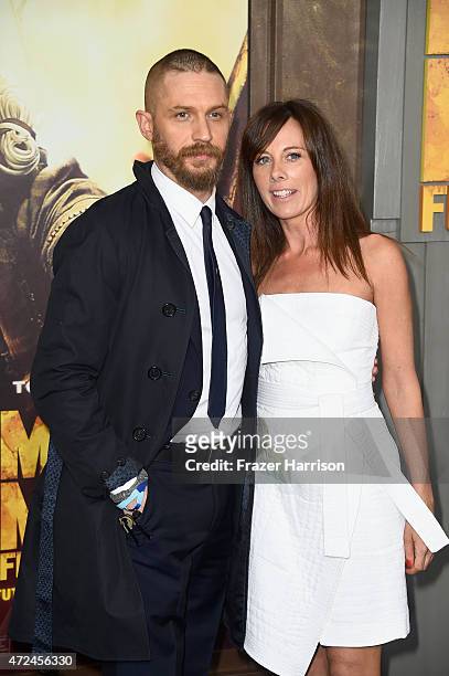 Actor Tom Hardy and Kelly Marcel attend the premiere of Warner Bros. Pictures' "Mad Max: Fury Road" at TCL Chinese Theatre on May 7, 2015 in...