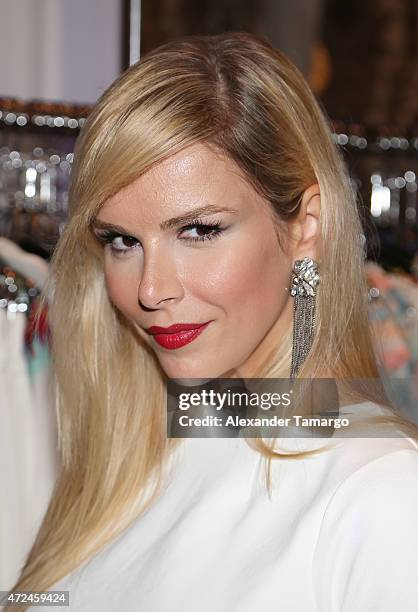 Agueda Lopez poses at Studio LX during the clothing launch of Chiquinquira Delgado in collaboration with David Lerner on May 7, 2015 in Miami,...