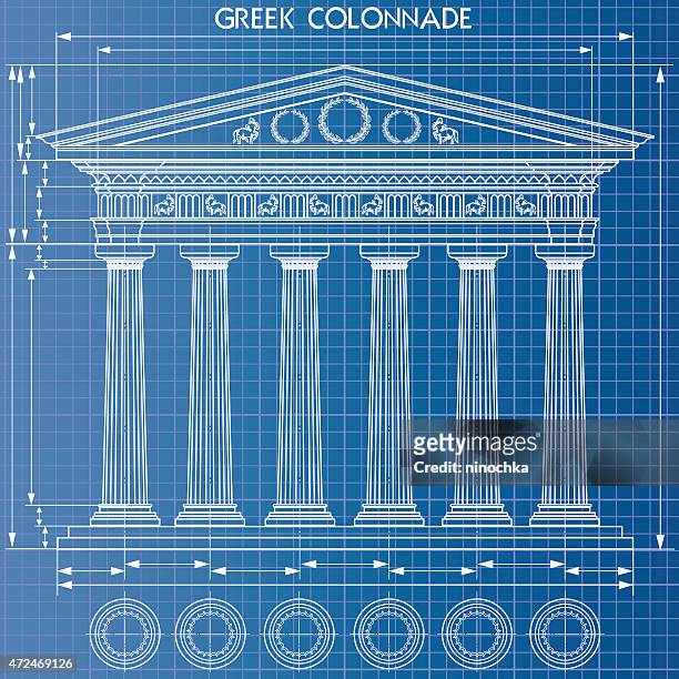 ilustraciones, imágenes clip art, dibujos animados e iconos de stock de colonnade cianotipo - ancient greek drawings