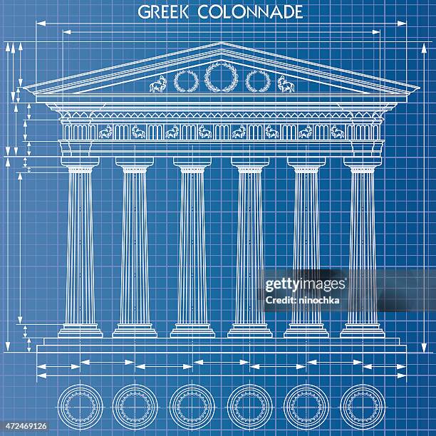 colonnade blueprint - ancient stock illustrations