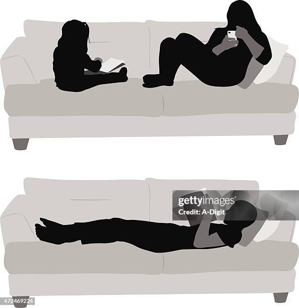 stockillustraties, clipart, cartoons en iconen met couch potato family - liggen