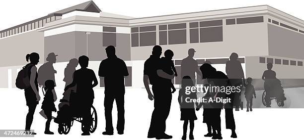 community spirit - school building silhouette stock illustrations