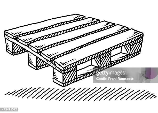 wooden europalette drawing - europalette stock illustrations