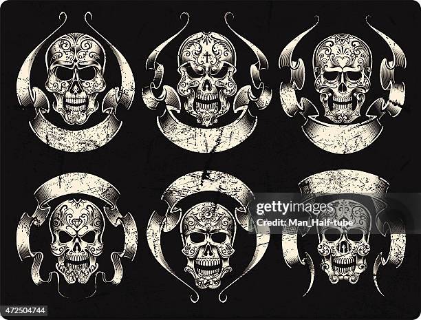 day of the dead skull set - sugar skull stock illustrations